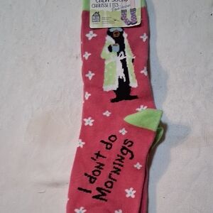 Awake Pink Crew Socks with Green Accents - Novelty Morning Graphic